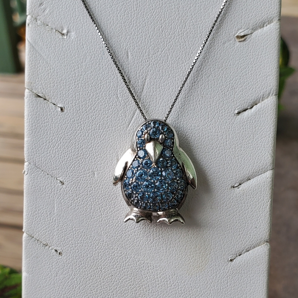 Sterling Silver and Blue Topaz Penguin Necklace